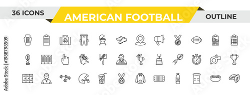 outline american football icons set - position, american football goal, barbell. editable vector for web and mobile ui