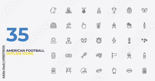 outline american football icons set - soda drink, flag, score. editable vector for web and mobile ui