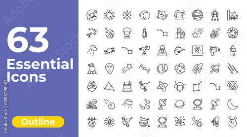 outline astronomy icons set - eccentricity, big dipper, big moon. editable vector for web and mobile ui