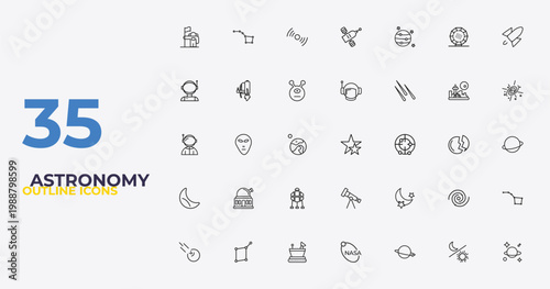 outline astronomy icons set - astranaut helmet, blue moon, astrology. editable vector for web and mobile ui