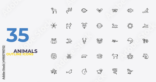 outline animals icons set - puffer, guinea pig heag, sparrow. editable vector for web and mobile ui