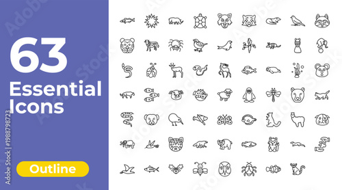 outline animals icons set - tortoise, sparrow, mink. editable vector for web and mobile ui