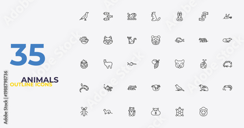 outline animals icons set - tiger, pig, ape. editable vector for web and mobile ui