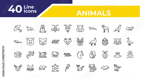outline animals icons set - otter, goose, mite. editable vector for web and mobile ui