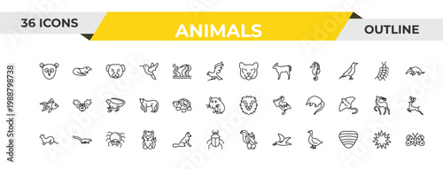 outline animals icons set - cougar, turtle, spider. editable vector for web and mobile ui