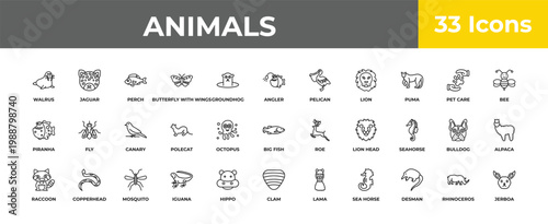 outline animals icons set - canary, copperhead, jerboa. editable vector for web and mobile ui