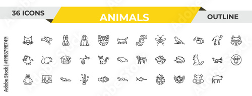 outline animals icons set - pet care, lemur, alligator. editable vector for web and mobile ui