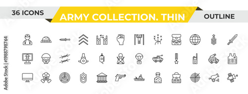 outline army collection. thin icons set - pull up, blood transfusion, radar. editable vector for web and mobile ui
