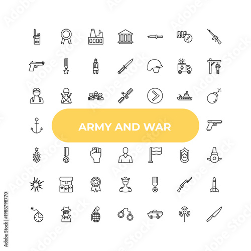 outline army and war icons set - general, condecoration, veteran. editable vector for web and mobile ui