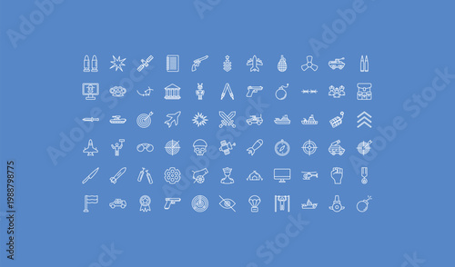 outline army icons set - fighter plane, shoulder strap, army car. editable vector for web and mobile ui