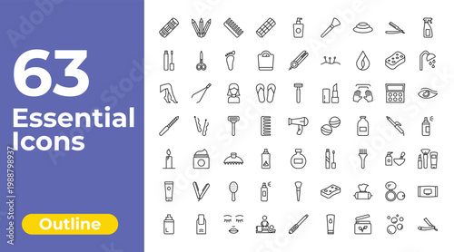 outline beauty icons set - curler with pin, flat iron, wipes. editable vector for web and mobile ui