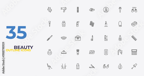 outline beauty icons set - curlers, big razor blade, nail brush. editable vector for web and mobile ui