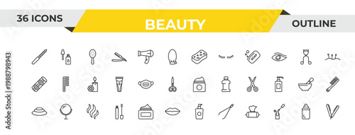 outline beauty icons set - sponge, face mask, aroma. editable vector for web and mobile ui