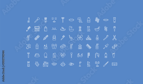 outline beauty icons set - legs, hair washer sink, aroma. editable vector for web and mobile ui