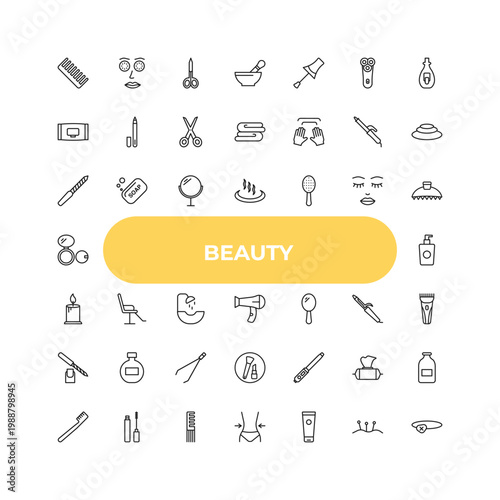 outline beauty icons set - nail file, beauty salon chair, curling wand. editable vector for web and mobile ui