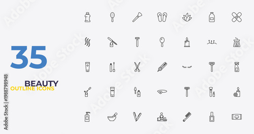 outline beauty icons set - hand mirror, disposable razor, wipes. editable vector for web and mobile ui