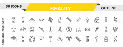 outline beauty icons set - comb, big razor blade, makeup. editable vector for web and mobile ui