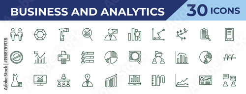 outline business and analytics icons set - profit analysis, stellar, dress code. editable vector for web and mobile ui