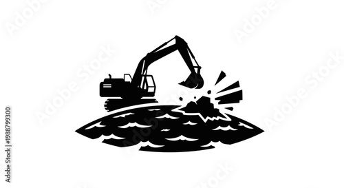 Excavator digging into a pile of dirt.