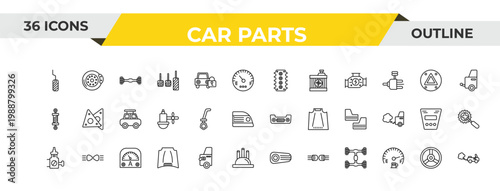 outline car parts icons set - car cylinder head, car dipstick, ammeter. editable vector for web and mobile ui