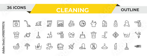 outline cleaning icons set - dry, sanitize, delicate. editable vector for web and mobile ui