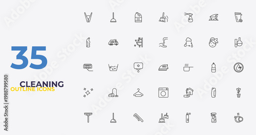outline cleaning icons set - hand wash, clean-living, clean dishes. editable vector for web and mobile ui