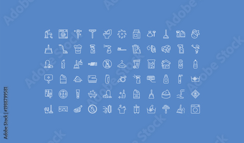 outline cleaning icons set - baking soda, toothpaste cleanin, scouring pads. editable vector for web and mobile ui