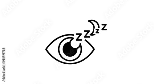 Eye with Zzz symbols and crescent moon, representing sleep, rest, or insomnia concept