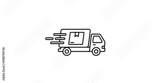 Fast Delivery Truck Icon - Speeding Van with Package, Express Shipping and Logistics Concept