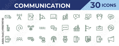 outline communication icons set - complaints book, transmitter, mobile with envelope. editable vector for web and mobile ui