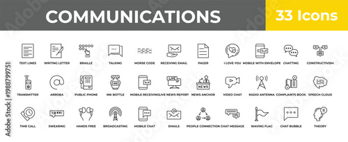 outline communications icons set - public phone, swearing, theory. editable vector for web and mobile ui