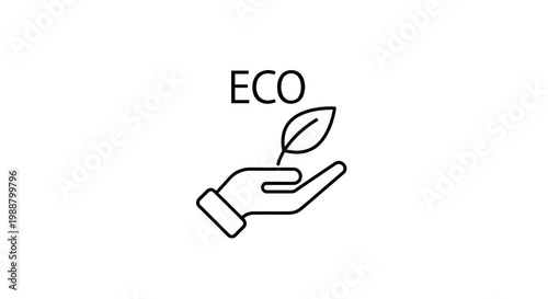 Hand holding a green leaf with the word ECO, concept of ecology and environment protection