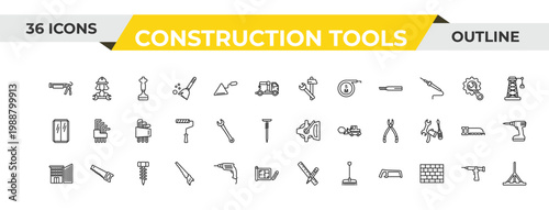 outline construction tools icons set - improvement, garage wrench, garage screw. editable vector for web and mobile ui