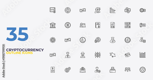 outline cryptocurrency icons set - ledger, node, nem. editable vector for web and mobile ui