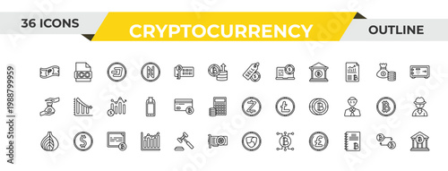 outline cryptocurrency icons set - sell, card, bonds. editable vector for web and mobile ui