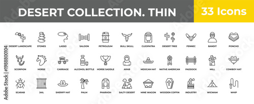 outline desert collection. thin icons set - carriage, jail, whip. editable vector for web and mobile ui