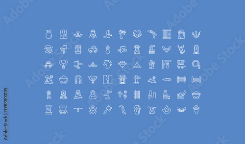 outline desert icons set - poncho, holster, cowboy cart. editable vector for web and mobile ui