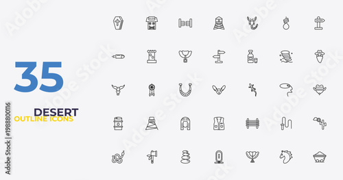 outline desert icons set - , paddock, mine wagon. editable vector for web and mobile ui