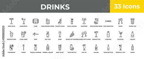 outline drinks icons set - drip, forks, grain. editable vector for web and mobile ui