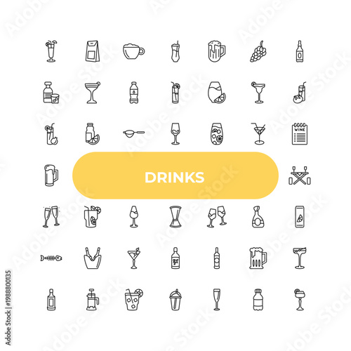 outline drinks icons set - pomegranate martini, mojito, vodka. editable vector for web and mobile ui