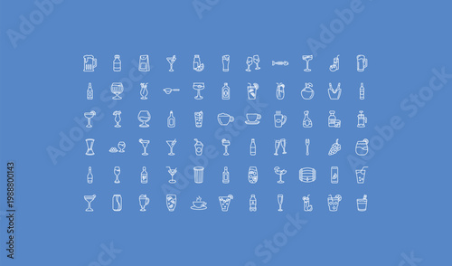 outline drinks icons set - glasses with wine, herbal liquor, . editable vector for web and mobile ui