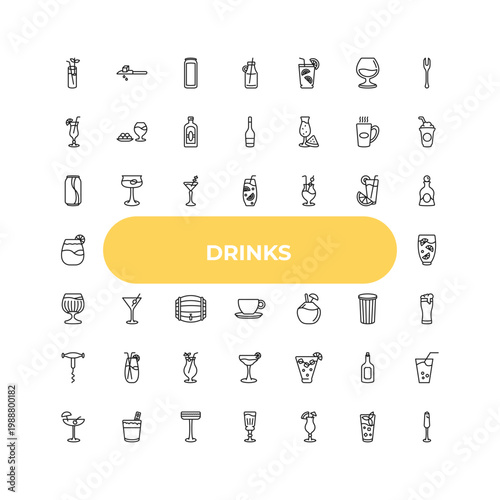 outline drinks icons set - , martini, caipiroska. editable vector for web and mobile ui