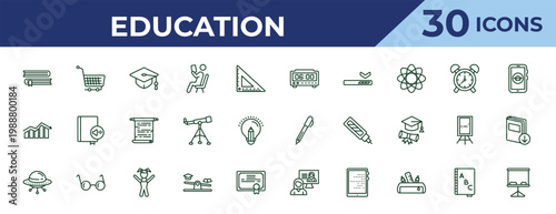 outline education icons set - digital timer, progress, ufo. editable vector for web and mobile ui
