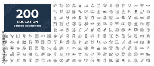 outline education icons set - woman with idea, graduation pictures, audiobook. editable vector for web and mobile ui