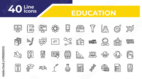 outline education icons set - two books, robin hood, thesis. editable vector for web and mobile ui