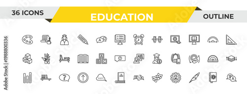 outline education icons set - wake up, abc, ask. editable vector for web and mobile ui