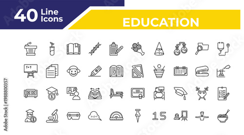 outline education icons set - chalkboard, digital timer, business education. editable vector for web and mobile ui