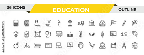 outline education icons set - instructor, educational video, stack of books. editable vector for web and mobile ui