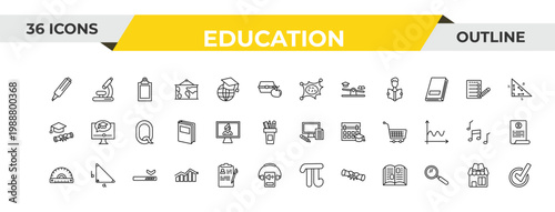 outline education icons set - virus, distance teacher, window scrolling left. editable vector for web and mobile ui