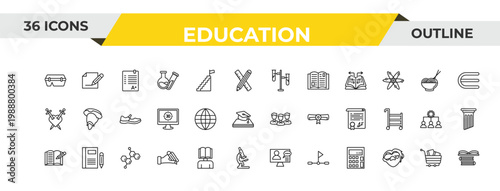 outline education icons set - tube, international, chemical diagram. editable vector for web and mobile ui